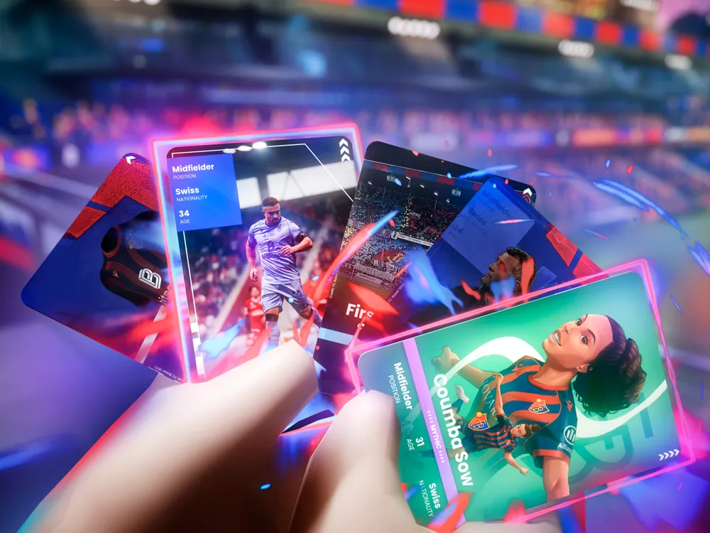 Collectible FC Basel player cards, including a Coumba Sow mythic card